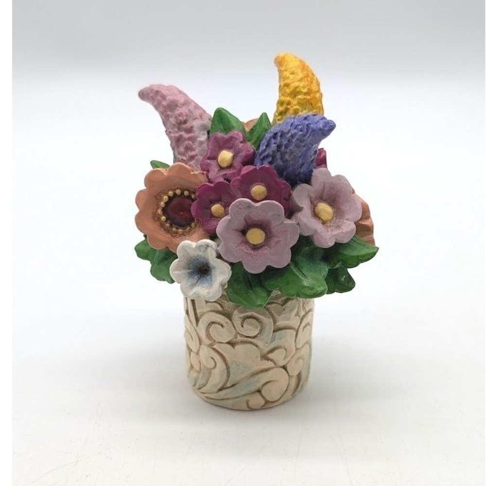 Jim Shore Heartwood Creek Flower Bouquet Figurine Miniature Vase 3" JS Country